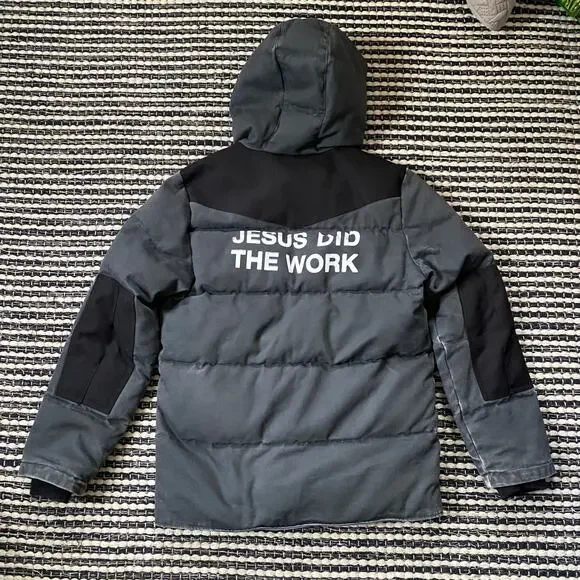 🌿Carhartt Mens Heavy Canvas Gray Black 2 Way Zip Hooded Puffer Douglas Jacket M